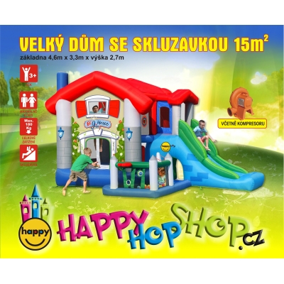 Happy Hop Velký dům 9 v 1 se skluzavkou, velkou skákací plochou a míčky na hraní, happy hop 9515