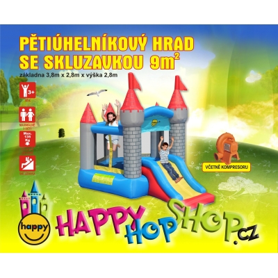 Pětiúhelníkový hrad se skluzavkou happy hop 9018N