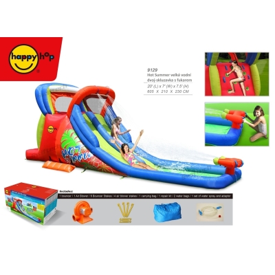 Happy Hop Hot Summer velká vodní dvoj-skluzavka s fukarem, Happy Hop 9129