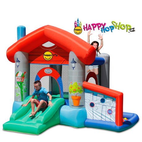 Happy Hop Skákací párty domeček , skákací hrad se skluzavkou a míčky
