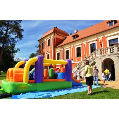 Happy Hop Překážková dráha velká nafukovací hrad s překážkami, tunelem a skluzavkou, happy hop 9063