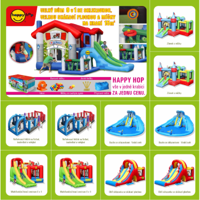 Skákací hrady, skluzavky a nafukovací zábavná centra značky Happy Hop