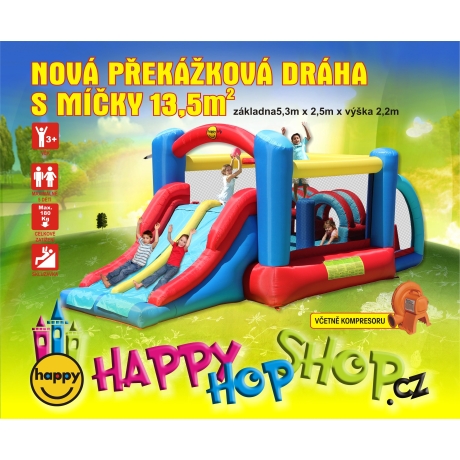 Happy Hop 9163 Fun park skákací hrad s překážkami a skluzavkou Racing Fun Bouncer 