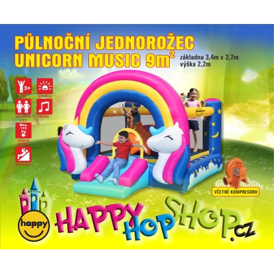 Happy Hop 8004 Půlnoční jednorožec - skákací hrad Fantasy Unicorn Music