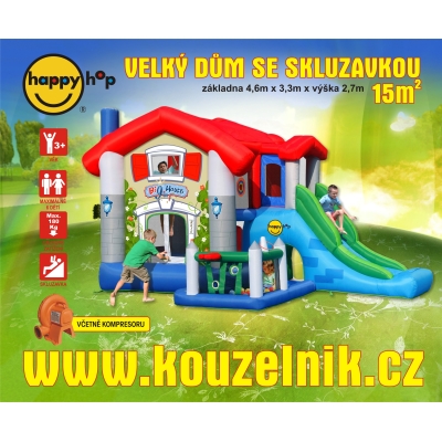 Happy Hop Velký dům 9 v 1 se skluzavkou, velkou skákací plochou a míčky na hraní, happy hop 9515