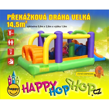 Happy Hop Překážková dráha velká nafukovací hrad s překážkami, tunelem a skluzavkou, happy hop 9063